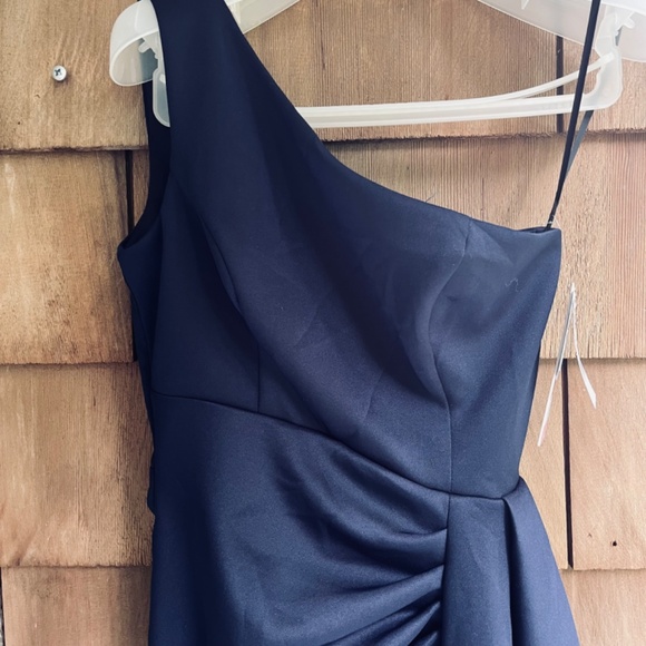 AQUA Ruffled One Shoulder Scuba Gown Size 6 ,12 Navy Women’s - Picture 7 of 17